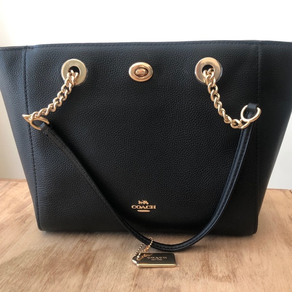 COACH Pebbled Turnlock Chain Tote 27 - Picture 1 of 1